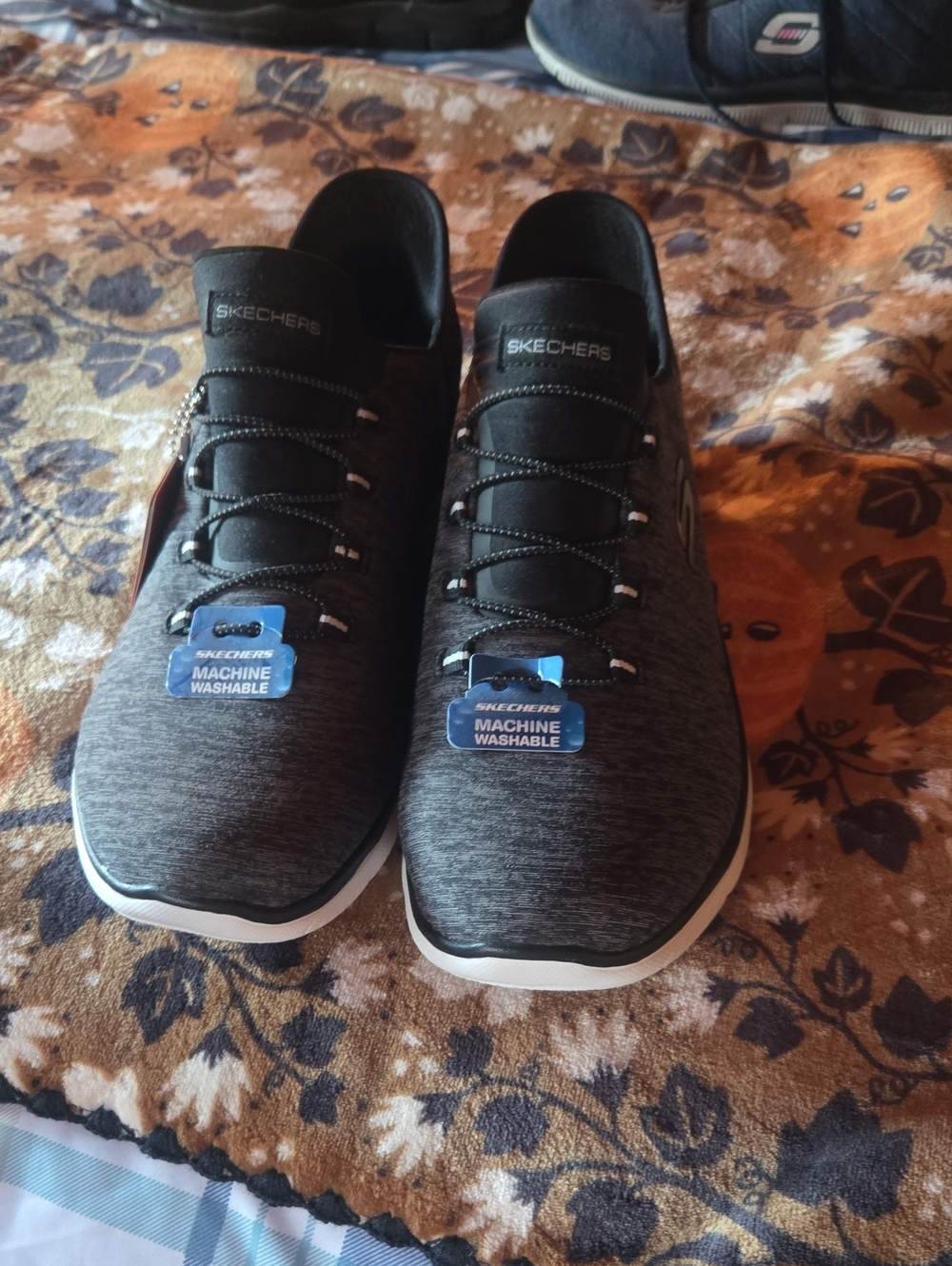 Skechers Women’s Black Gray Knit Slip-On Sneakers